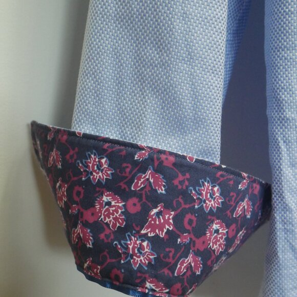 Charles Tyrwhitt Custom Light Blue Dress Shirt with Floral Trim Details - Picture 4 of 14